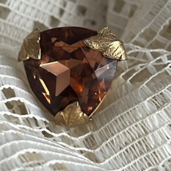 Bond Boyd Sterling Brown Topaz gold leaf screw-back earrings Vintage Canada - Picture 14 of 14